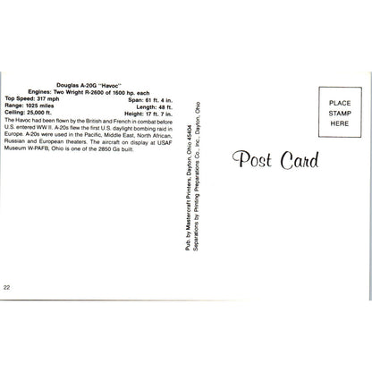Douglas A-20G Havoc Vintage Postcard PC19