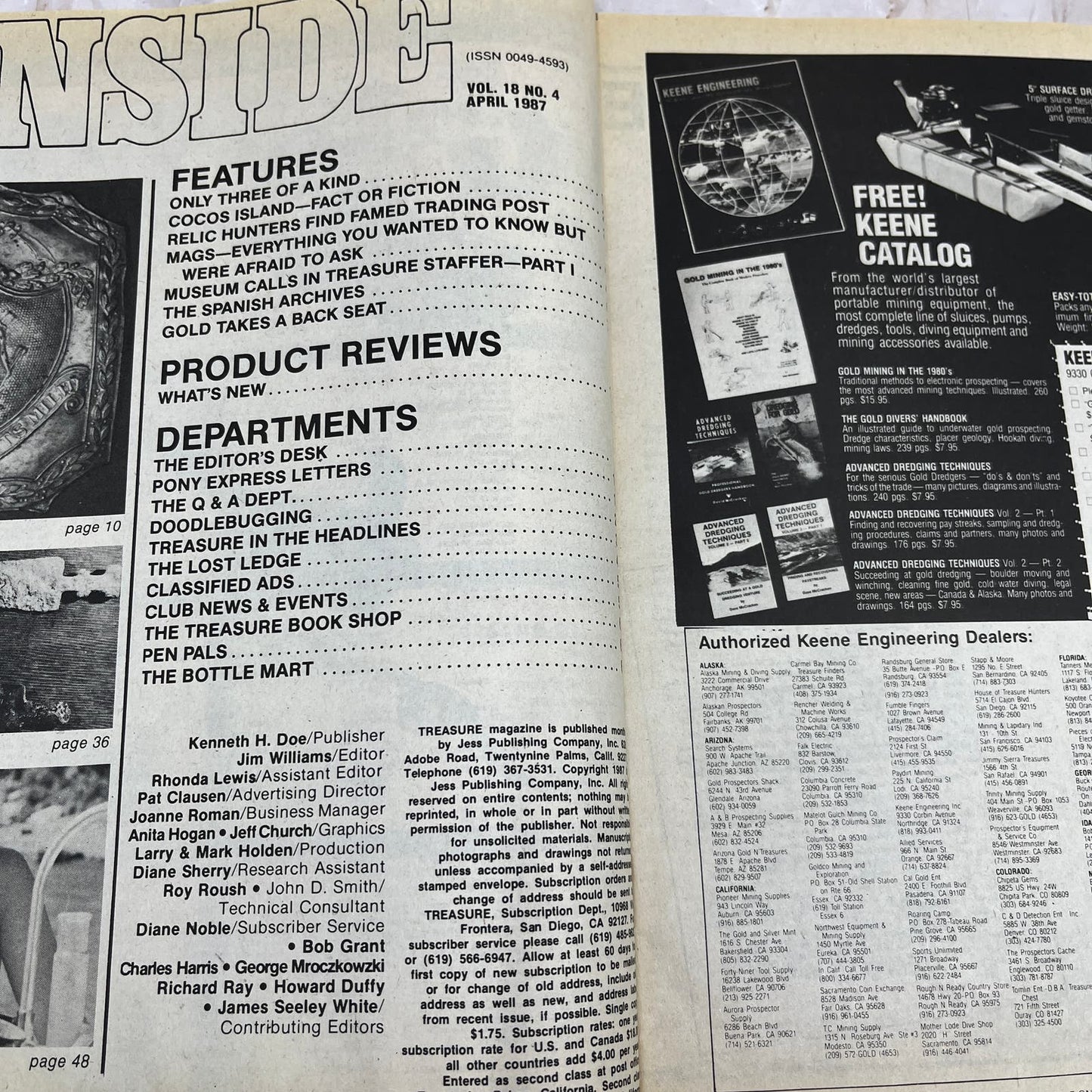 1987 April - Treasure Magazine - Treasure Hunting Metal Detecting Gold Coins M10