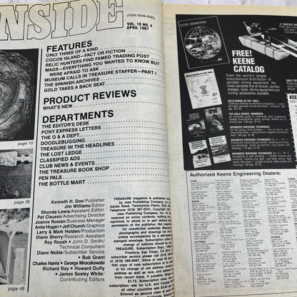 1987 April - Treasure Magazine - Treasure Hunting Metal Detecting Gold Coins M10