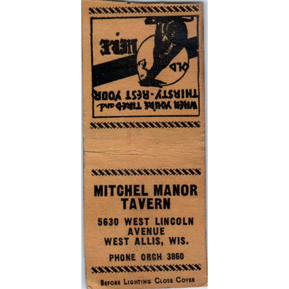 Mitchel Manor Tavern West Allis WI Vintage Matchbook Cover SD2-Y10