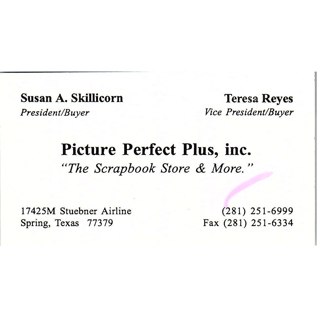 Susan A Skillicorn Picture Perfect Plus Reyes Spring TX Business Card SC9-B11