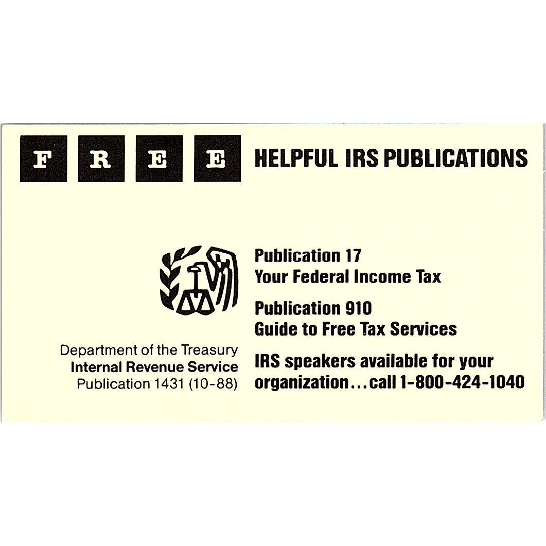 Free Helpful IRS Publications Tax & Refund Information Business Card SF3-B3