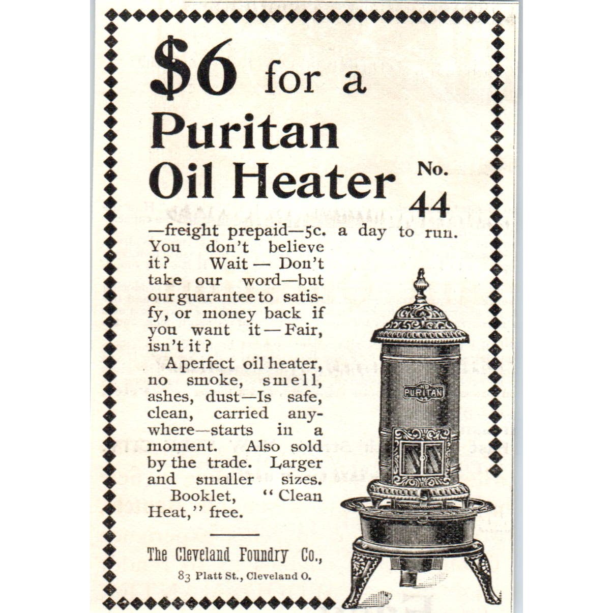 Puritan Oil Heater Cleveland Foundry Co c1905 Original Advertisement AE7-A3