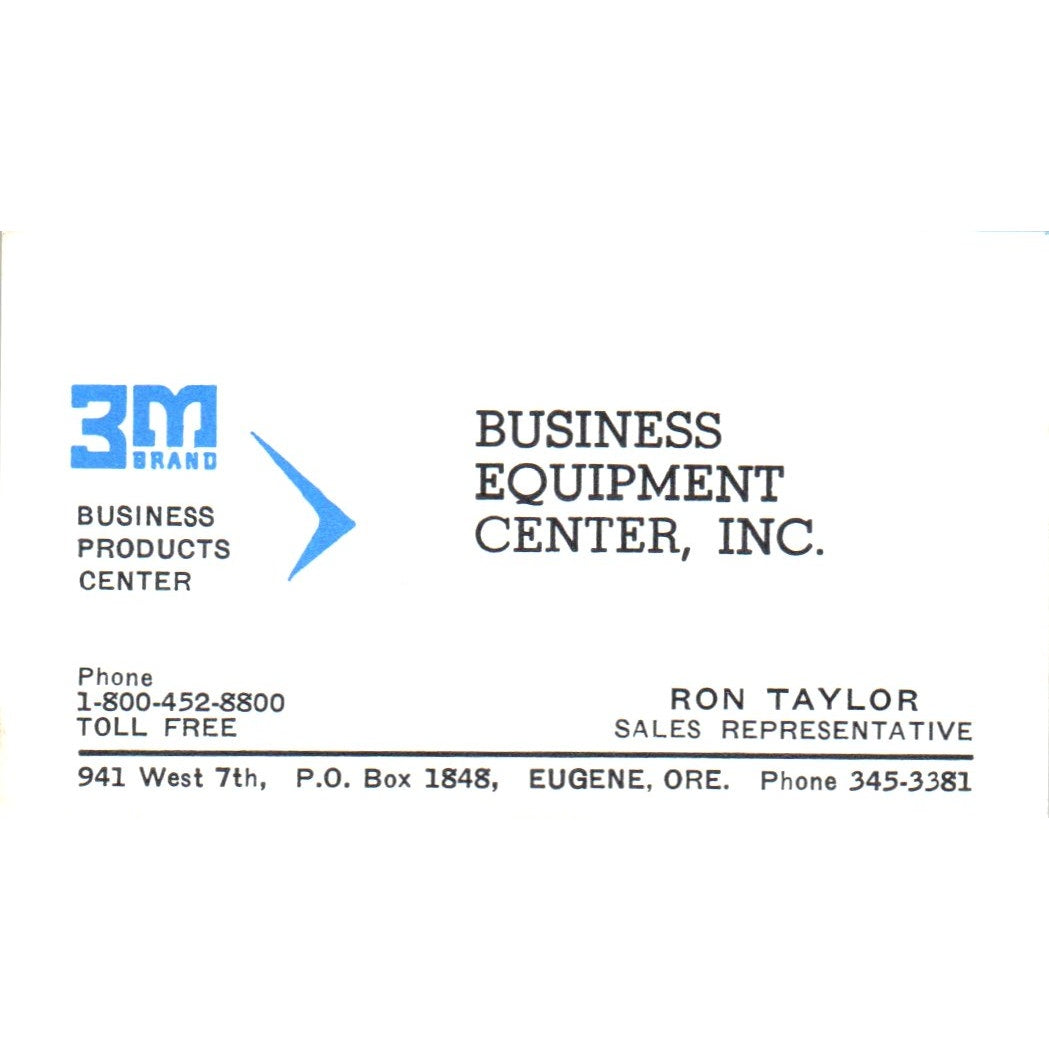 Ron Taylor 3M Business Equipment Center Eugene OR Vintage Business Card SE3-B3