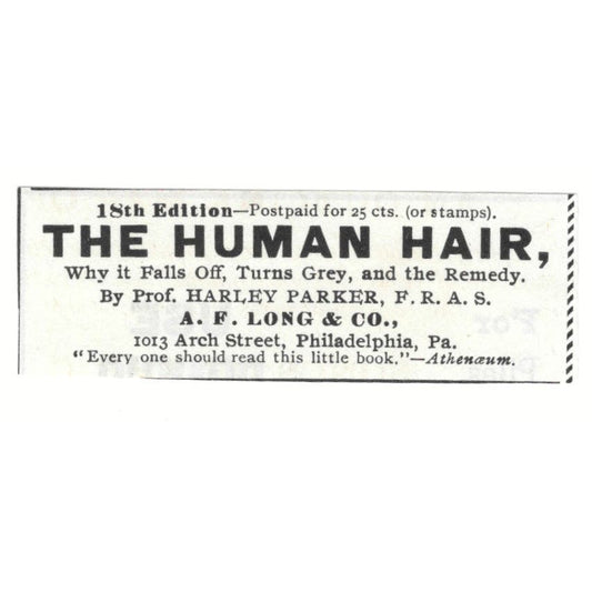 A.F. Long & Co Baldness Remedies c1890 Victorian Ad AE9-CH3