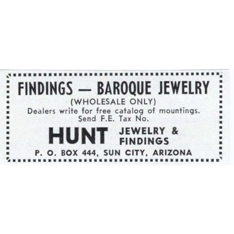 Hunt Jewelry and Findings Sun City Arizona 1964 Magazine Ad AK6-S4