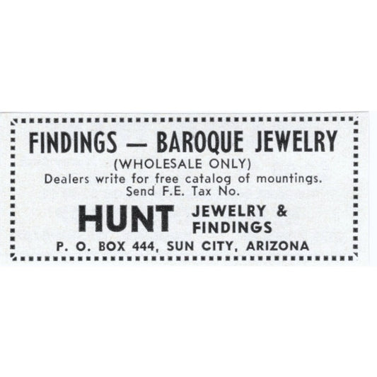 Hunt Jewelry and Findings Sun City Arizona 1964 Magazine Ad AK6-S4