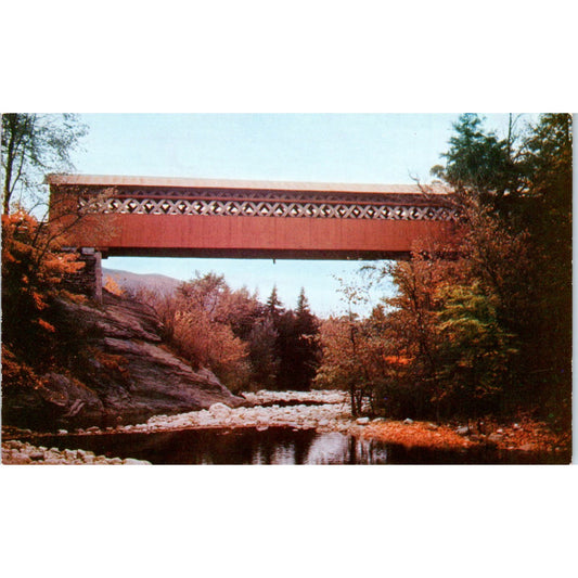Red Covered Bridge Over River in Vermont Vintage Covered Bridge Postcard PC12