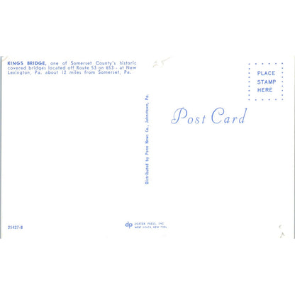 King's Bridge Somerset County Lexington PA Vintage Covered Bridge Postcard PD3