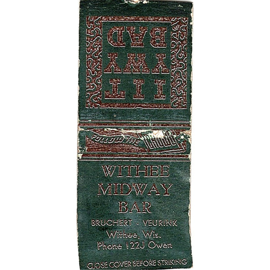 Withee Midway Bar Bruchert Veurink Withee WI Vintage Matchbook Cover SC7-Y10