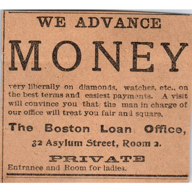 The Boston Loan Office Asylum Street Hartford 1901 Newspaper Ad AD8-HS5