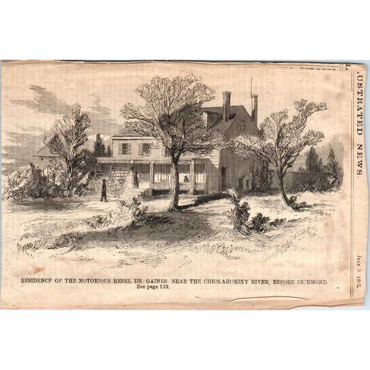 Residence of Notorious Rebel Dr. Gaines Original 1863 Civil War Engraving AE9-CW
