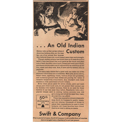 Swift & Company Meats an Old Indian Custom 4x8 1935 Advertisement AE7-N9