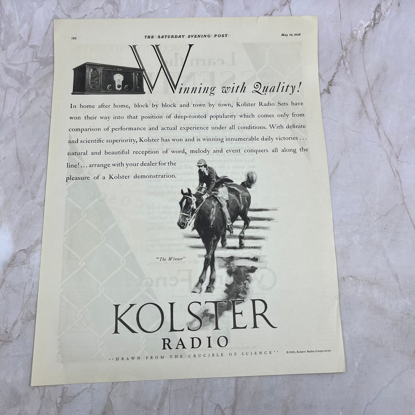 Kolster Radio Horse Racing 1928 Original Magazine Advertisement FL6-8