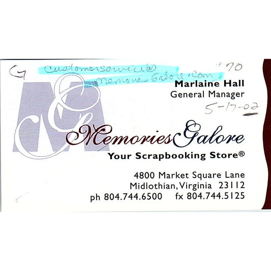 Marlaine Hall Memories Galore Scrapbooking Midlothian VA Business Card SC9-B9