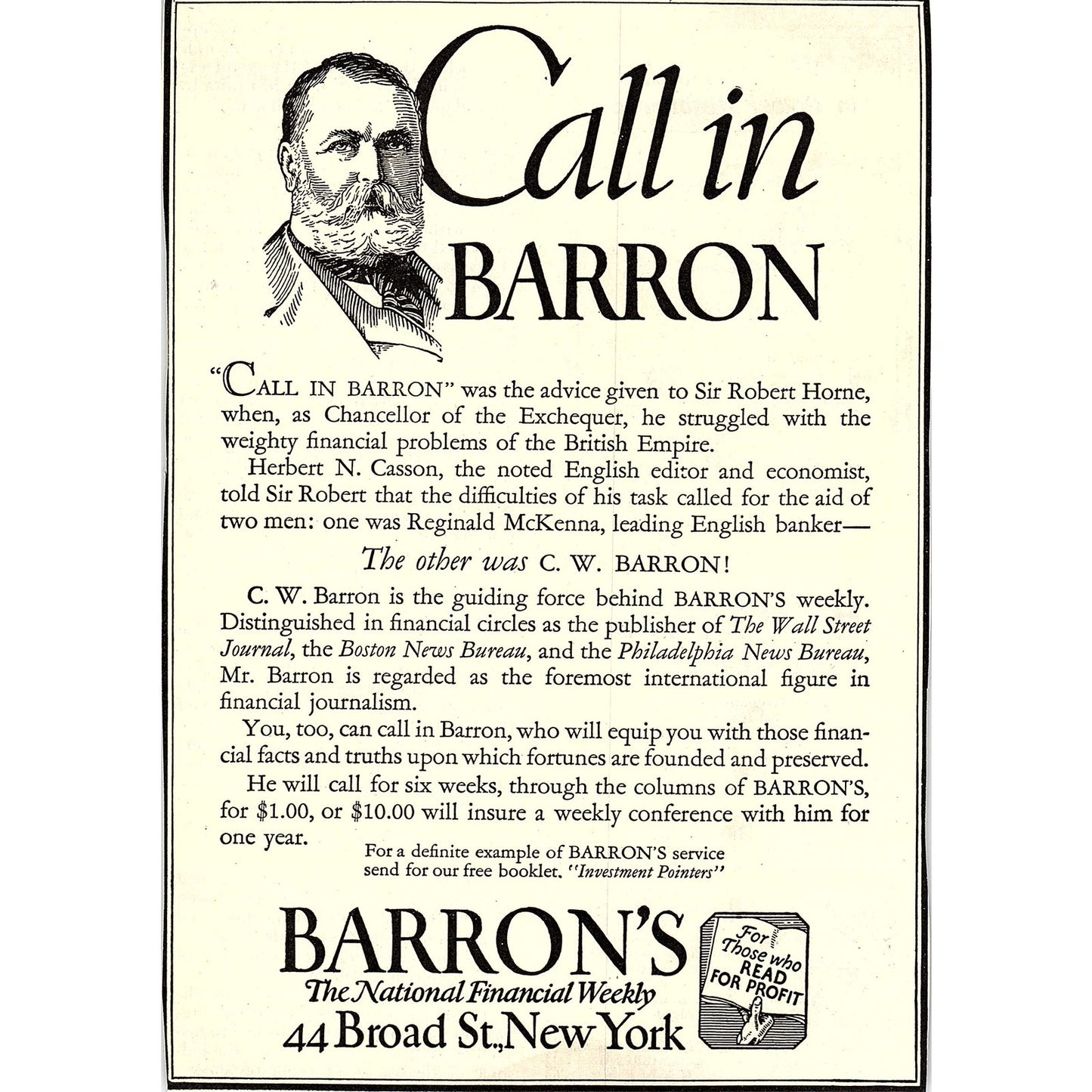 C.W. Barron Barron's National Financial Weekly New York c1920 Ad AF8-9