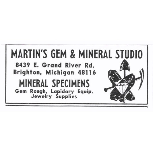 Martin's Gem & Mineral Studio Mineral Specimens Brighton MI 1972 Ad AF8-S6