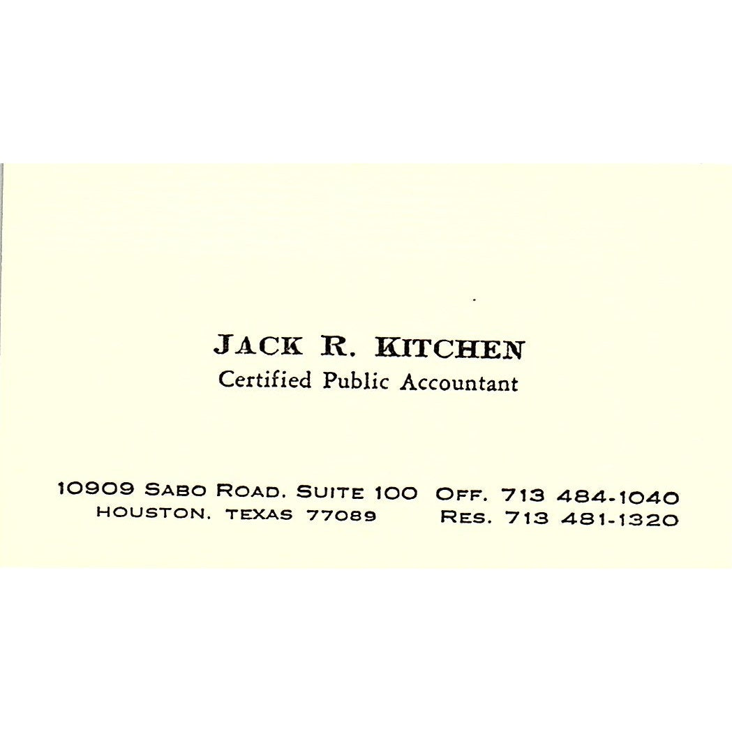 Jack R Kitchen CPA Houston TX Vintage Business Card SD9-B1