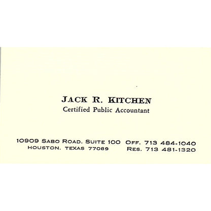 Jack R Kitchen CPA Houston TX Vintage Business Card SD9-B1