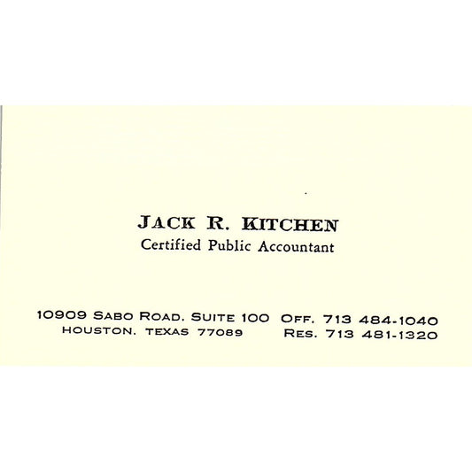 Jack R Kitchen CPA Houston TX Vintage Business Card SD9-B1