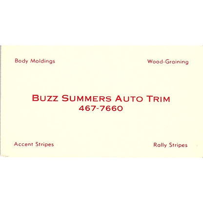 Buzz Summers Auto Trim Vintage Business Card SD9-B8