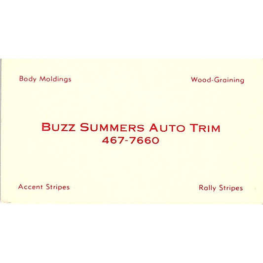 Buzz Summers Auto Trim Vintage Business Card SD9-B8