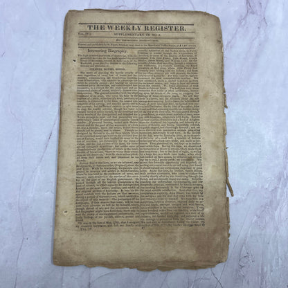 Baltimore Weekly Register Mar 1813 War of 1812 Biography of Daniel Boone AF9-11