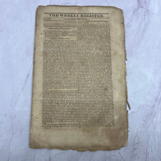 Baltimore Weekly Register Mar 1813 War of 1812 Biography of Daniel Boone AF9-11