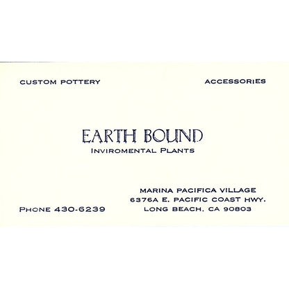 Earth Bound Environmental Plants, Long Beach CA Vintage Business Card SF3-B8