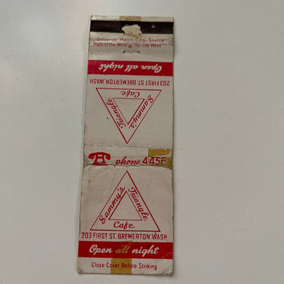Sammy's Triangle Cafe Bremerton WA Vintage Menu Matchbook Cover MB29-3
