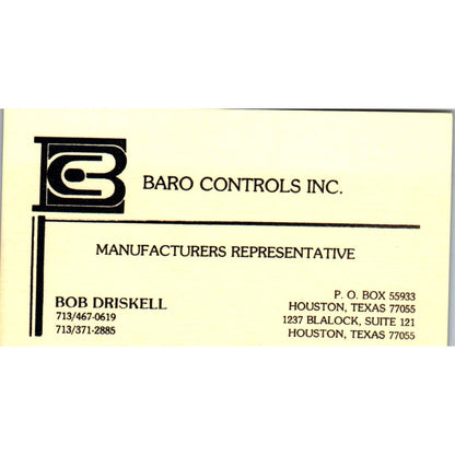 Bob Driskell Baro Controls Inc Houston Vintage Business Card SE3-B10