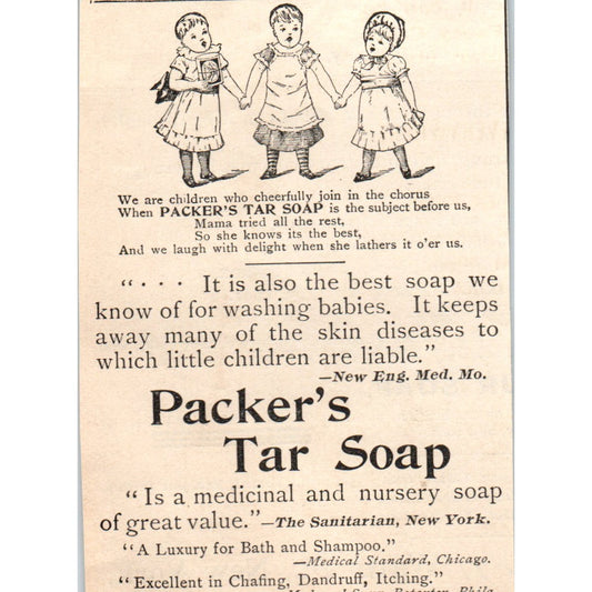 Packer's Tar Soap Children Cheerfully Join the Chorus 1892 Magazine Ad AB6-3