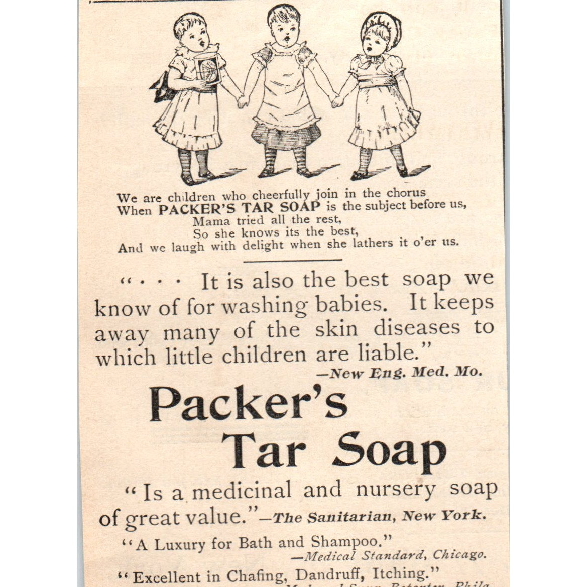 Packer's Tar Soap Children Cheerfully Join the Chorus 1892 Magazine Ad AK6-M1