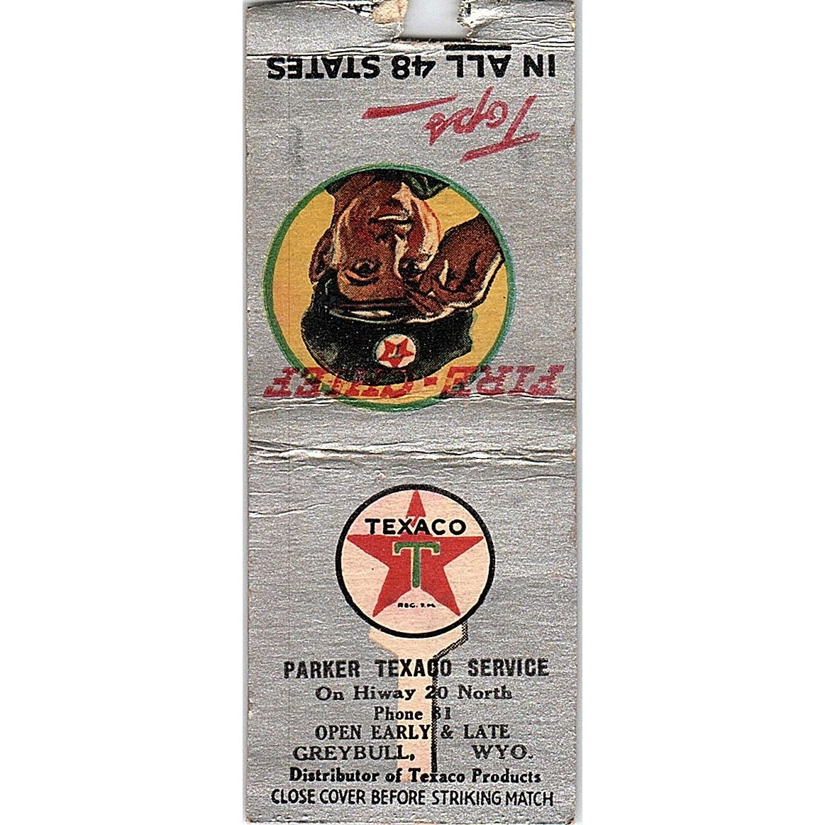Parker Texaco Service Greybull Wyoming Vintage Matchbook Cover SC7-Y8