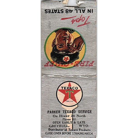 Parker Texaco Service Greybull Wyoming Vintage Matchbook Cover SC7-Y8