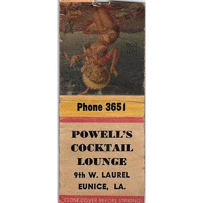 Powell's Cocktail Lounge Eunice LA Pinup Vintage Matchbook Cover SC7-Y5