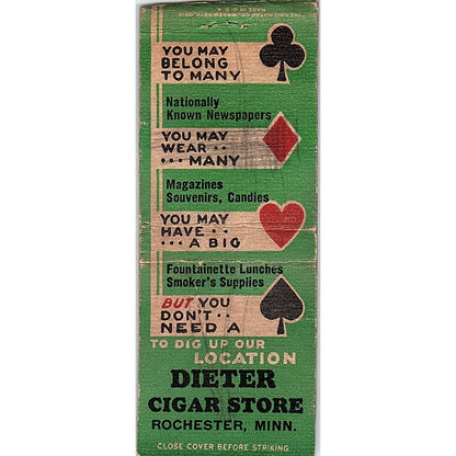 Dieter Cigar Store Rochester MN Vintage Matchbook Cover SC7-Y1