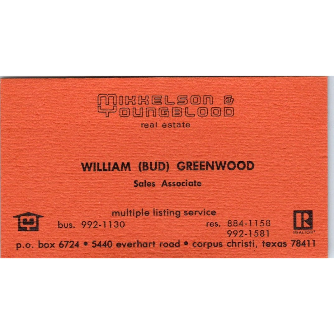 William Bud Greenwood Mikkelson & Youngblood Corpus Christi Business Card SD8-B1