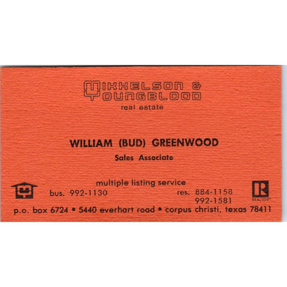 William Bud Greenwood Mikkelson & Youngblood Corpus Christi Business Card SD8-B1