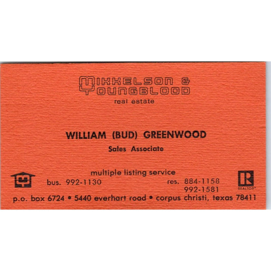 William Bud Greenwood Mikkelson & Youngblood Corpus Christi Business Card SD8-B1