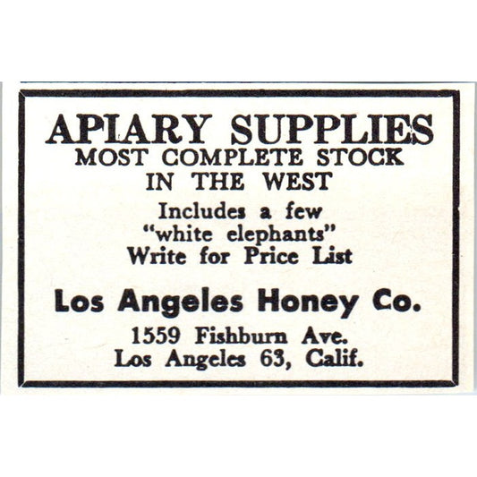Los Angeles Honey Co Apiary Supplies CA Magazine 1964 Magazine Ad AK5-S36