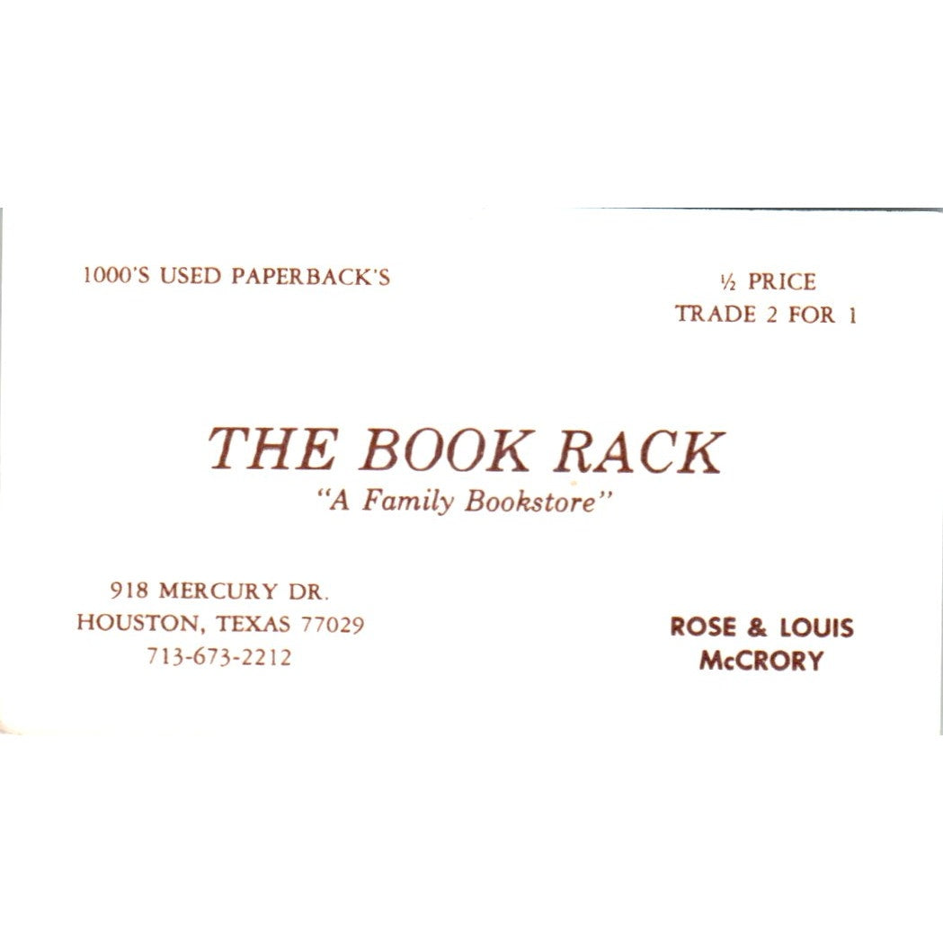 The Book Rack Rose & Louis McCrory Houston TX Vintage Business Card SD8-B9