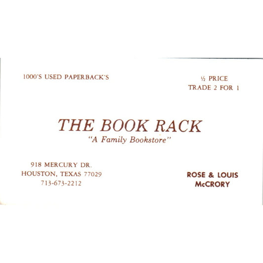 The Book Rack Rose & Louis McCrory Houston TX Vintage Business Card SD8-B9