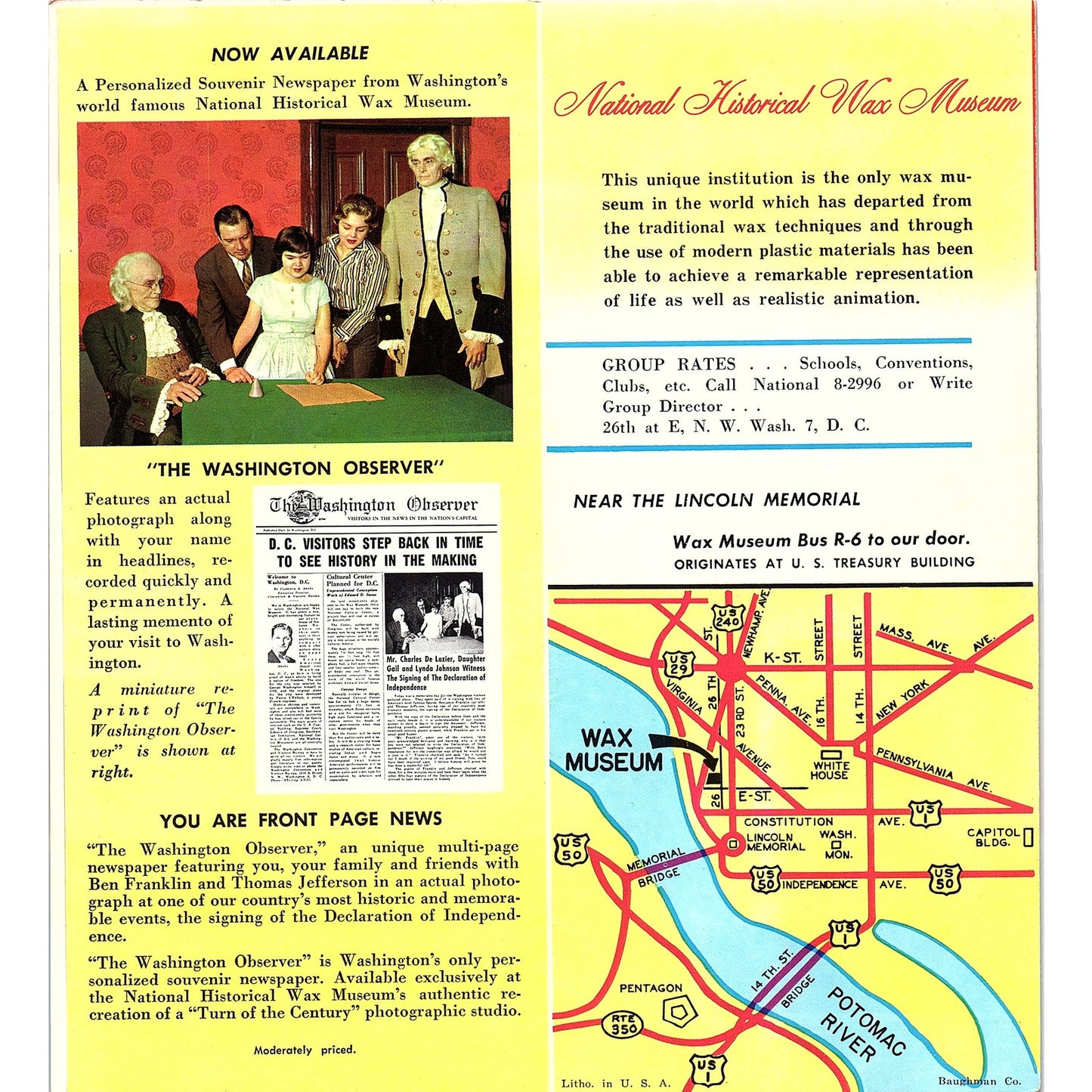 National Historical Wax Museum Wax Works Washington DC Travel Brochure TH2-TB5