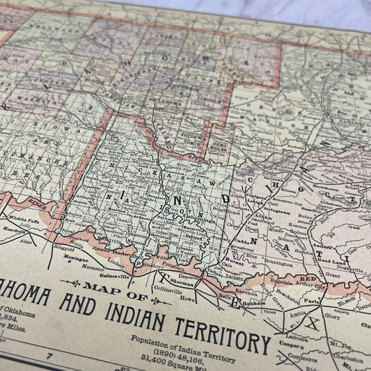 1899 Map of Oklahoma and Indian Territory 10x13 Original Map Engraving FL6-8