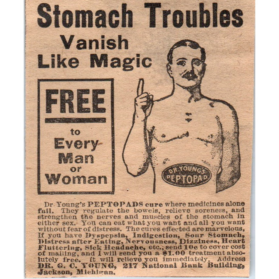 Stomach Trouble Cure Dr. G.C. Young Jackson MI 1910 Magazine Ad AF1-CM2