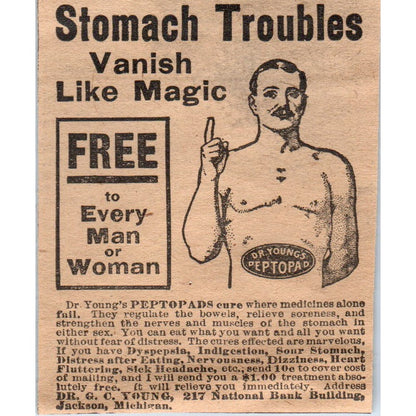 Stomach Trouble Cure Dr. G.C. Young Jackson MI 1910 Magazine Ad AF1-CM2
