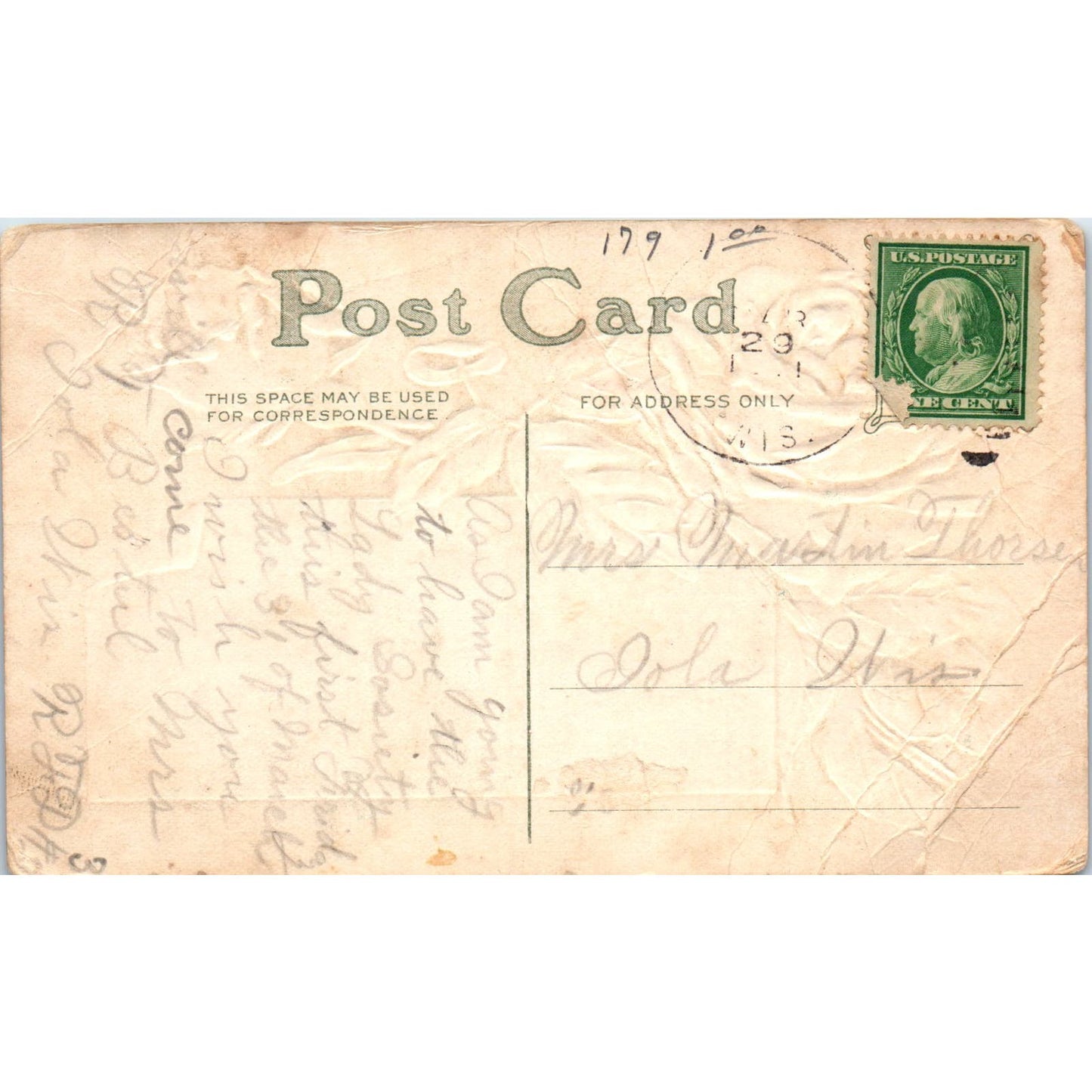 c1910 Best Wishes from Mrs. R.T. Bestul Postcard PD3