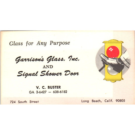 V.A. Buster Garrison Glass Signal Shower Door Long Beach Business Card SD8-B4