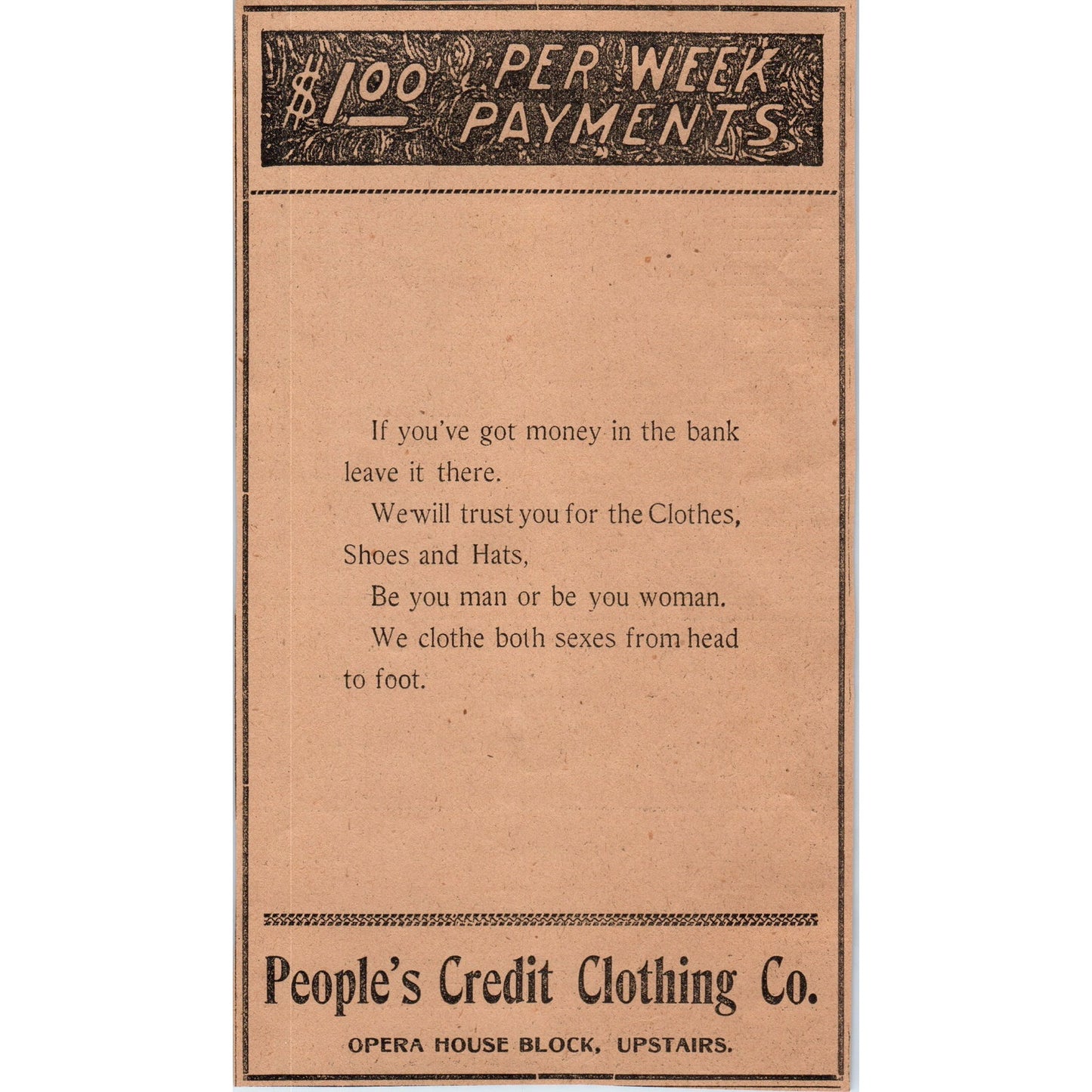 People's Credit Clothing Co Opera House Block Hartford 1901 Newspaper Ad AD8-H1